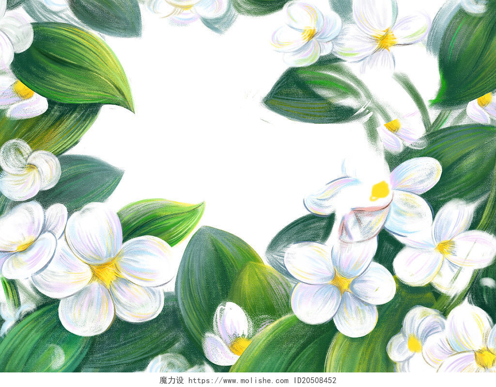 绿色白色手绘卡通小清新梨花花朵元素PNG素材